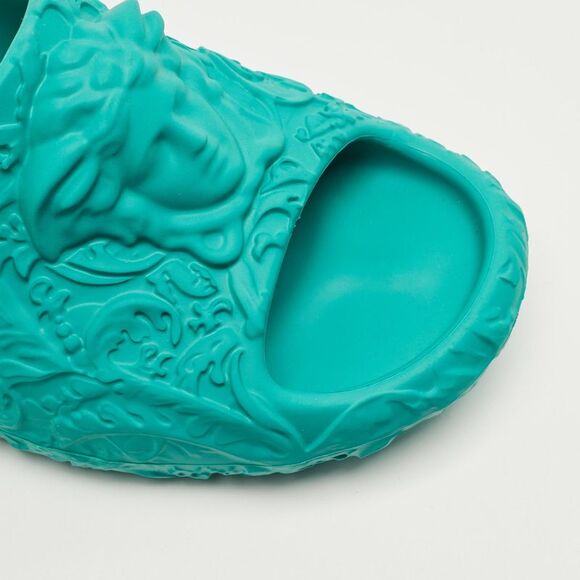 Versace Baroque Medusa Size 42 Turquoise Green Rubber Pool Slide Sandals - Picture 7 of 7